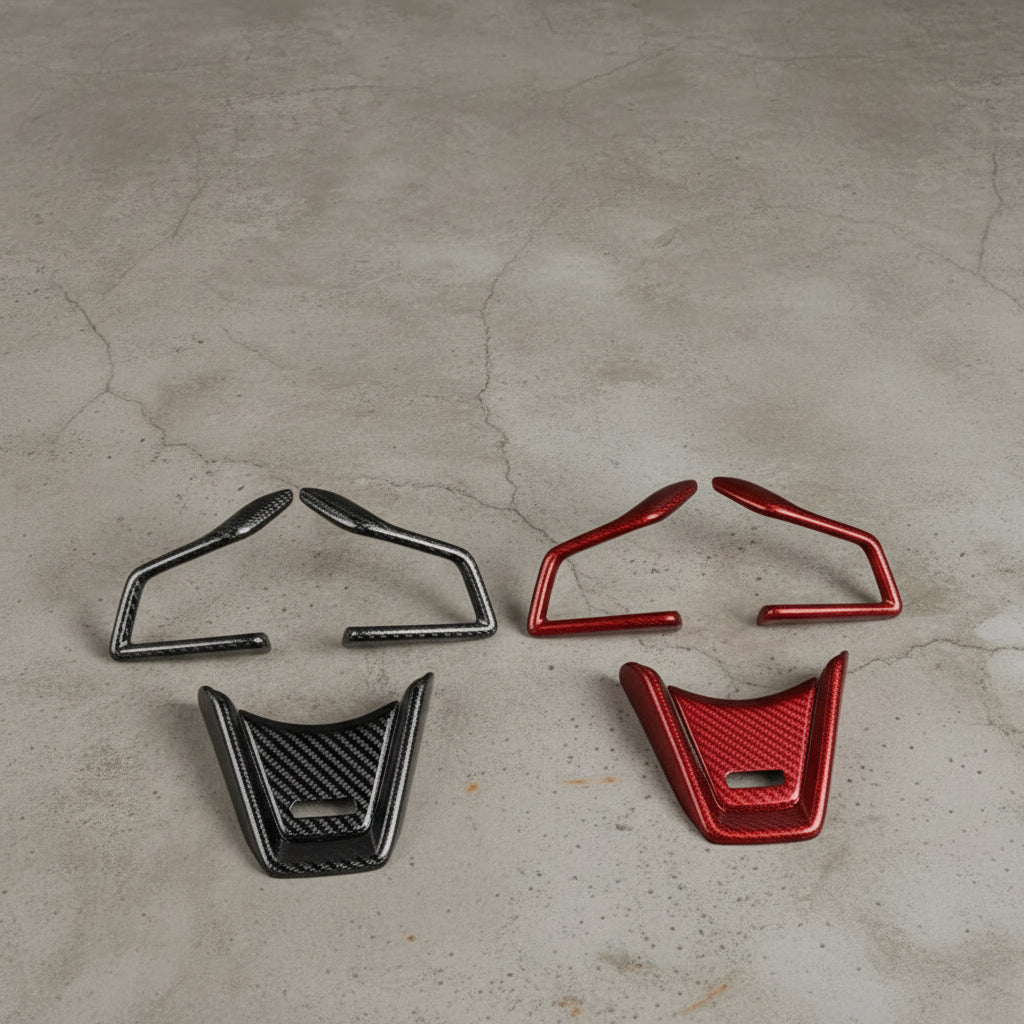 Steering wheel button frame for Subaru WRX with color options displayed.