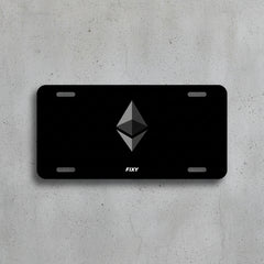 White ethereum logo on a black background