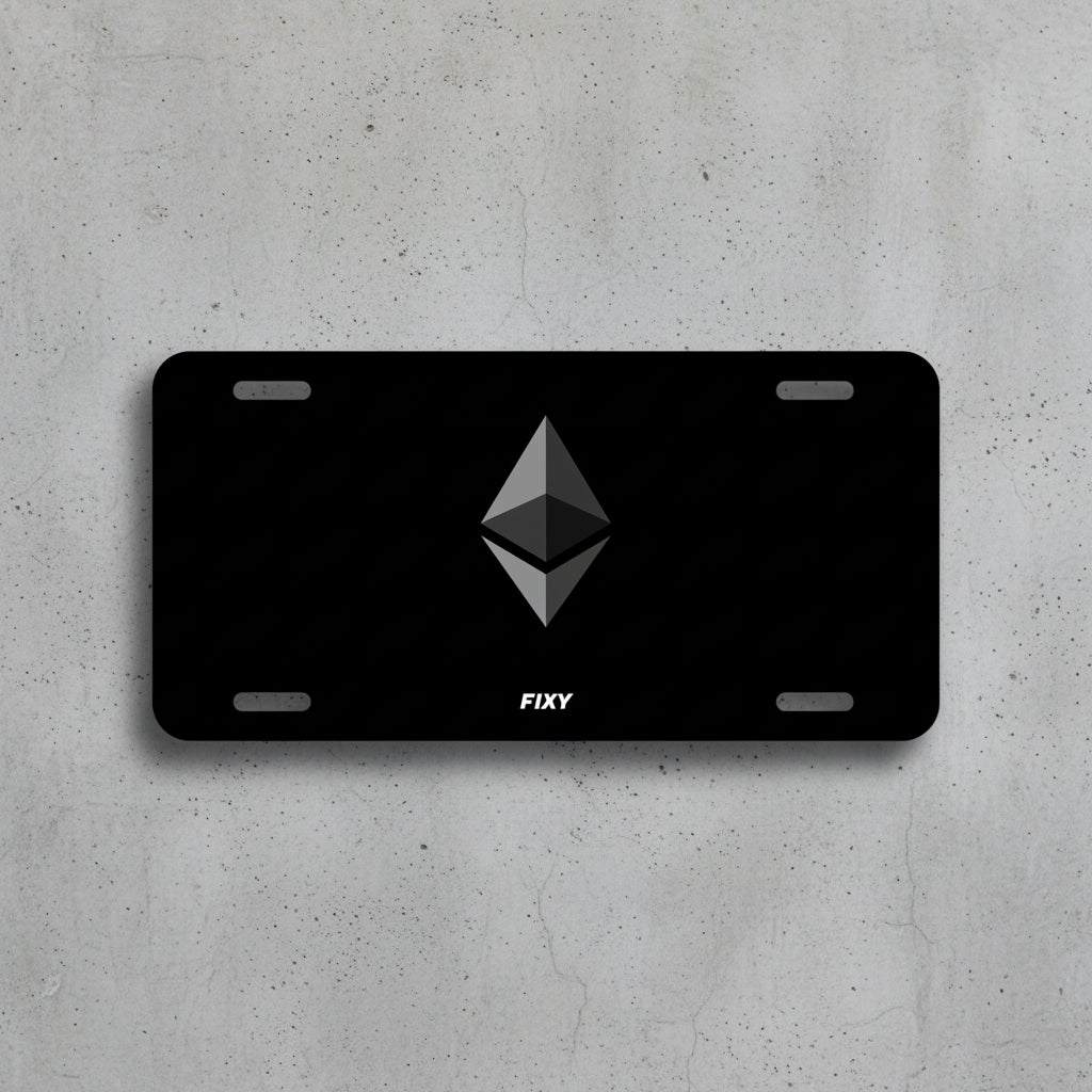 White ethereum logo on a black background