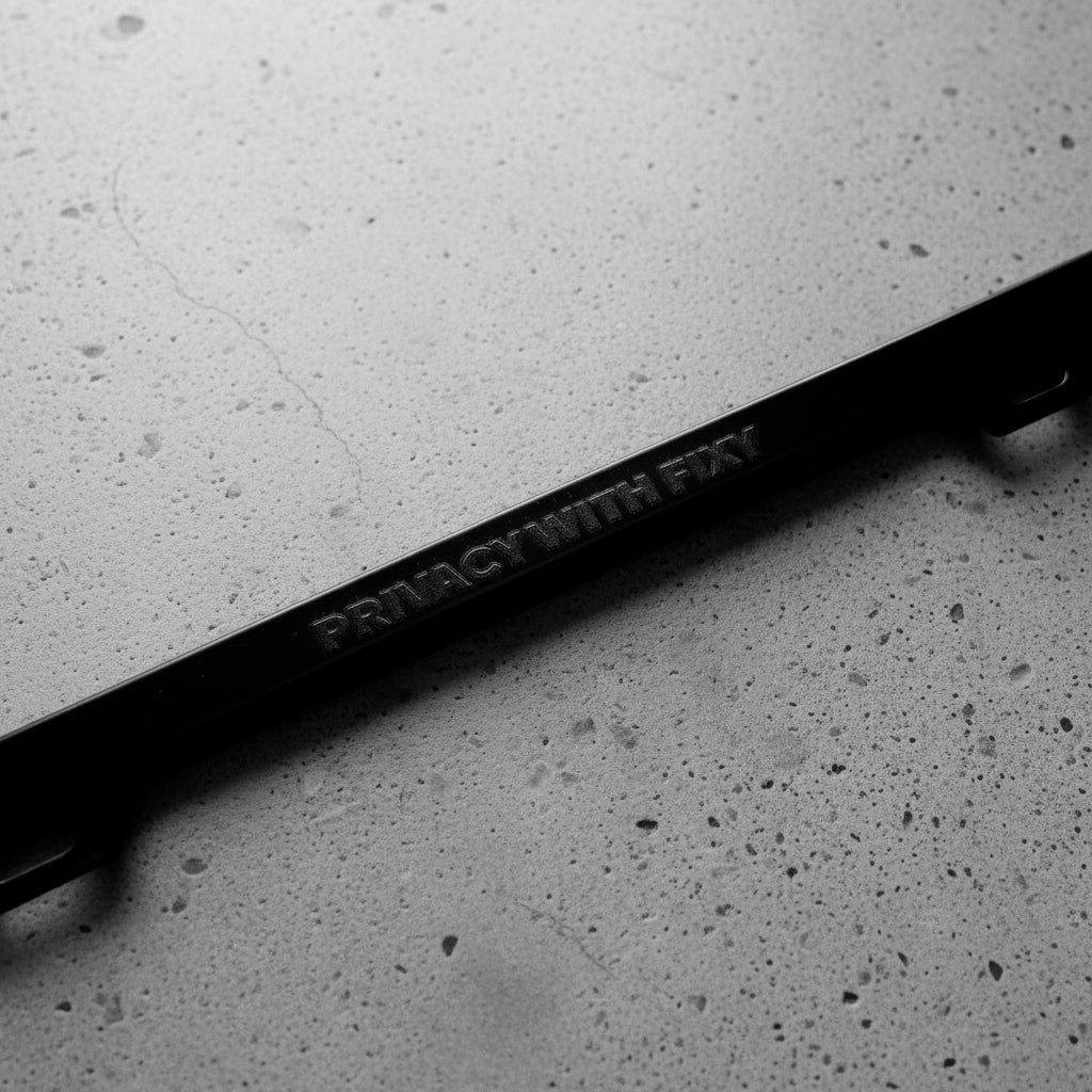 Black privacy screen on a concrete desk with 'Privacy with Flex' text.