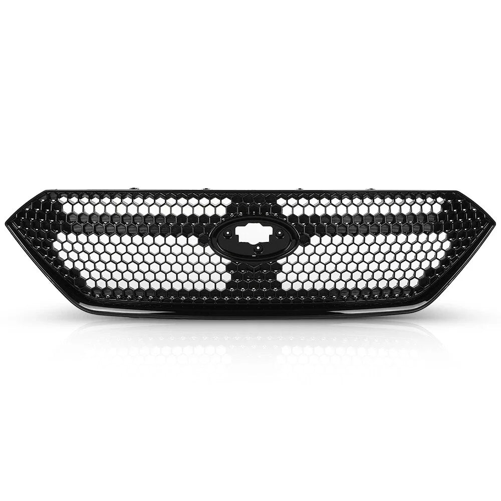 Black honeycomb car grille with a brand logo on a white background