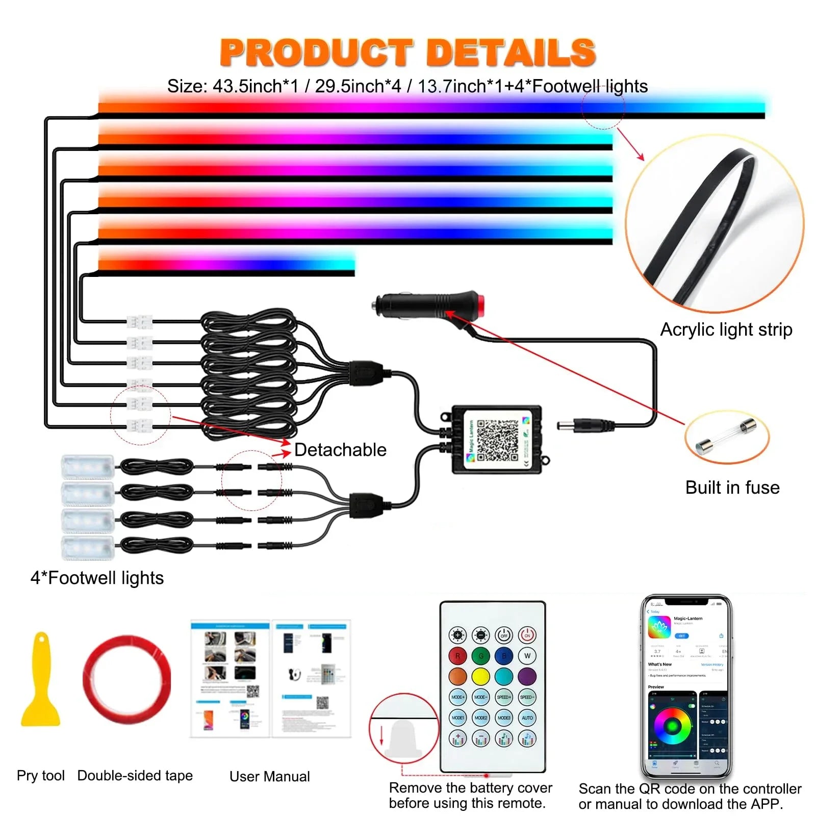 fixy-ambient-lighting-kit-contents-10 in 1 APP Remote