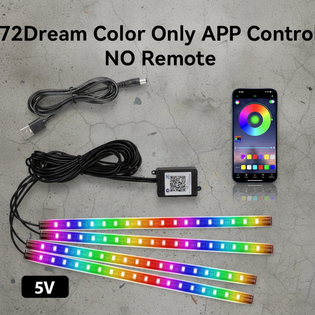 LED strip lights with color control app and cable on a white background