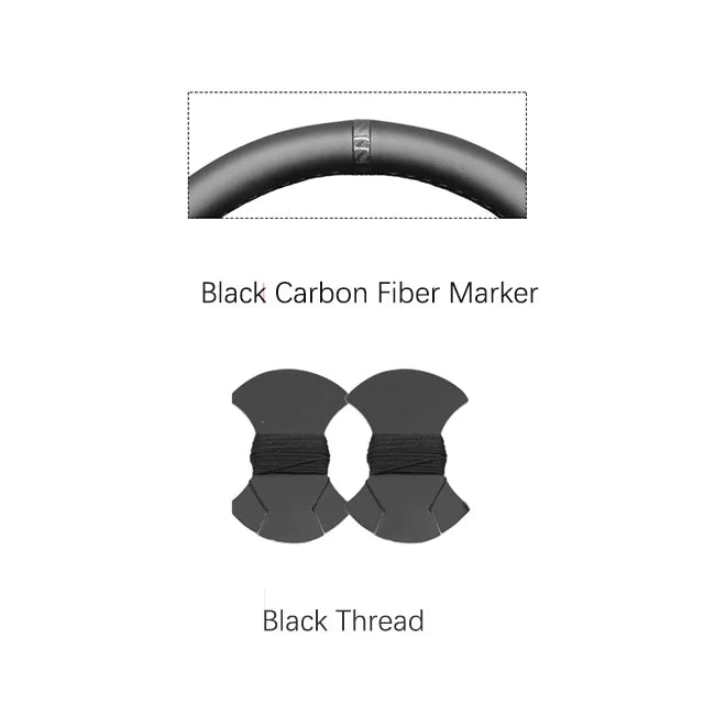 Black carbon fiber marker with black thread on a white background