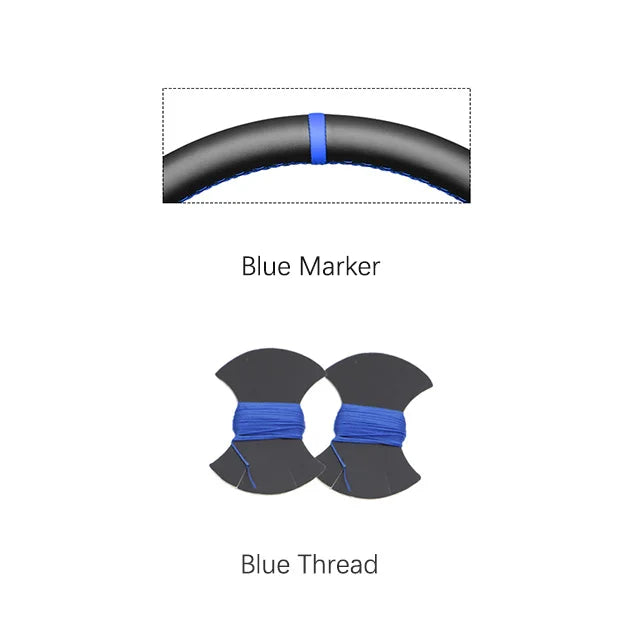 Illustration of bicycle handlebar with blue marker and thread, labeled on a white background.