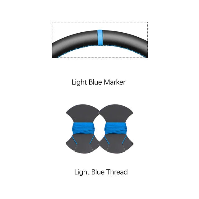 Diagram showing a light blue marker and thread on a black background.
