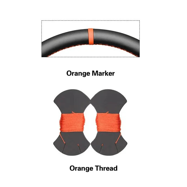 Illustration of orange thread and marker on a black background