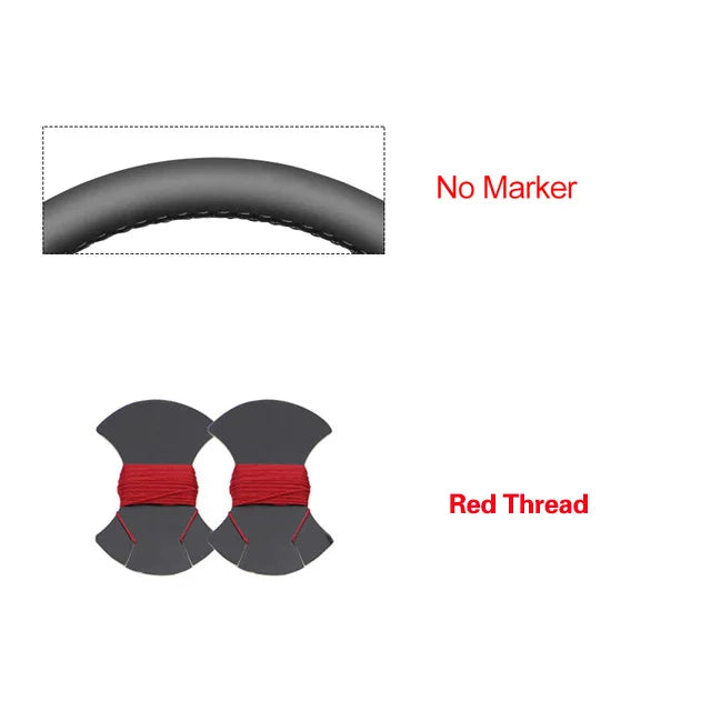 Diagram showing a bicycle tire with 'No Marker' text and two patches labeled 'Red Thread' on a white background.