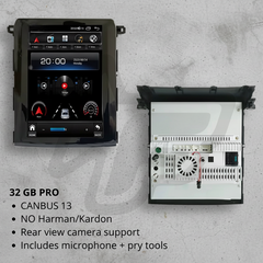 Car stereo system with digital display and technical components on a white background