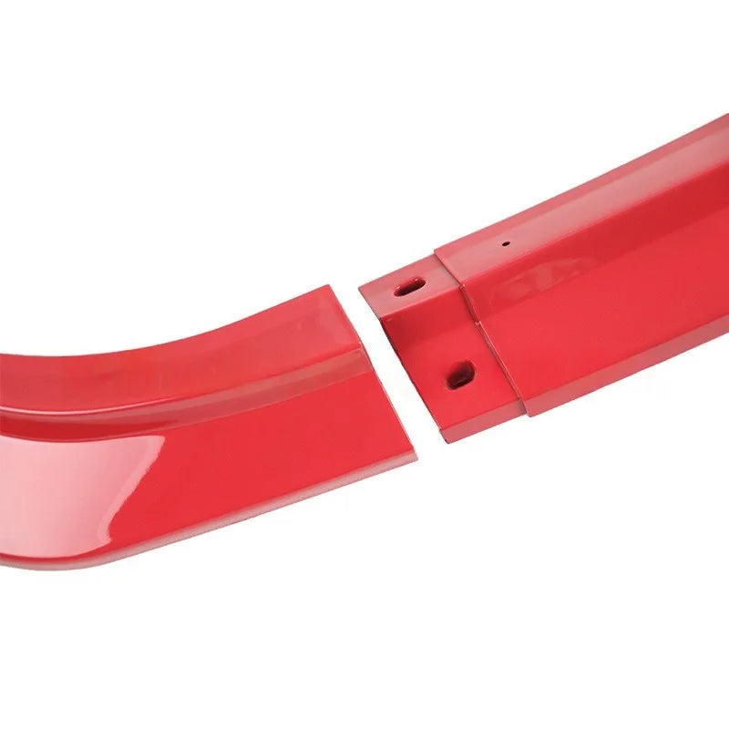 A pair of glossy red automotive bumper bumpers shown on a plain white background.