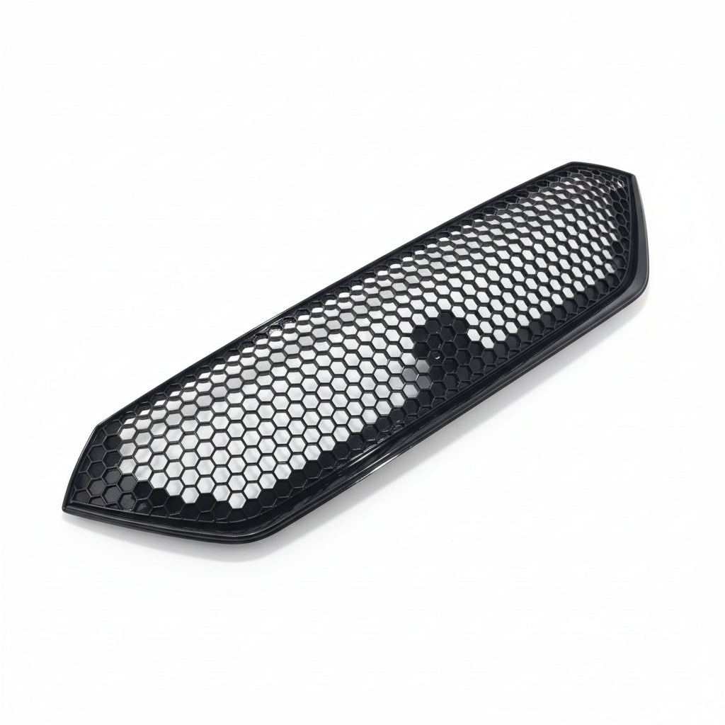 Black honeycomb grille on a light gray background